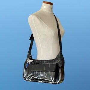 Vintage 80’s Genuine Black Eel Skin Leather Shoulder Bag Crossbody